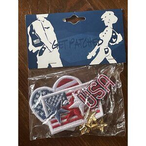 Get Patched Patriotic Patch Set Metal Stars Red White Blue USA Heart Flag